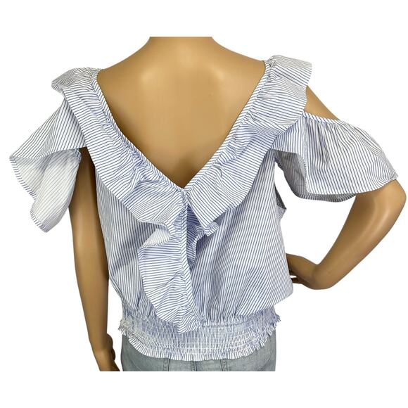 2/$15 NWT Ashley Stewart Ruffle Cold Shoulder Top Blue Striped Size 14 - Picture 5 of 10